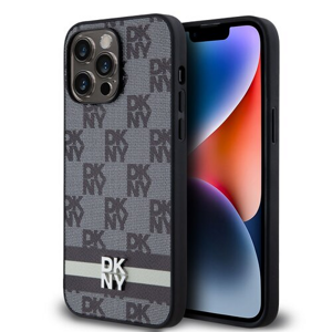 DKNY PU Leather Checkered Pattern and Stripe Zadní Kryt pro iPhone 15 Pro Max Black