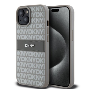 DKNY PU Leather Repeat Pattern Tonal Stripe Zadní Kryt pro iPhone 15 Beige