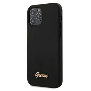 Guess case for iPhone 12 / 12 Pro 6,1" GUHCP12MLSLMGBK black hard case Silicone Script Gold Lo