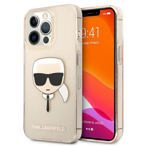 Karl Lagerfeld case for iPhone 13 6,1" KLHCP13MKHTUGLGO gold hard case Glitter Karl`s Head