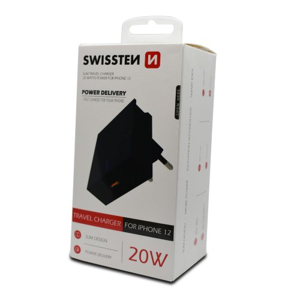 
                Nabíjací adaptér Swissten Power Delivery 20W pre iPhone 12 USB-C Čierny