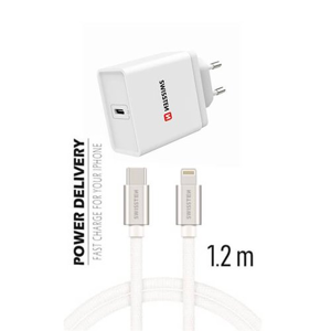 Rýchlonabíjačka Swissten IPD 18W + USB-C/Lightning 1.2m - biela (iPhone 8/8Plus/ X/XS/XR/XS MAX/iPhone 11/11 Pro..)
